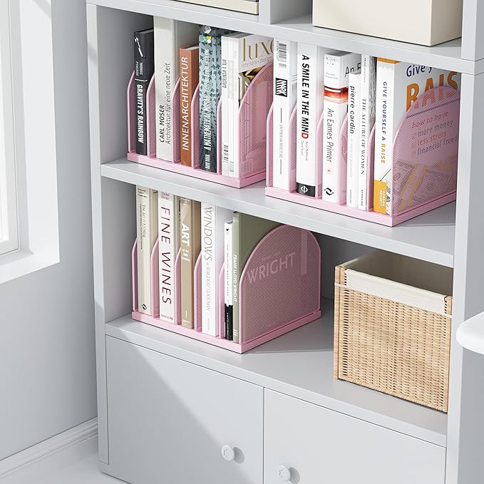 gianotter Desktop File Organizer, Desk Organizer with 5 Compartments, Paper Organizer for Desk, Workspace Organizers for Office Supplies (Pink)