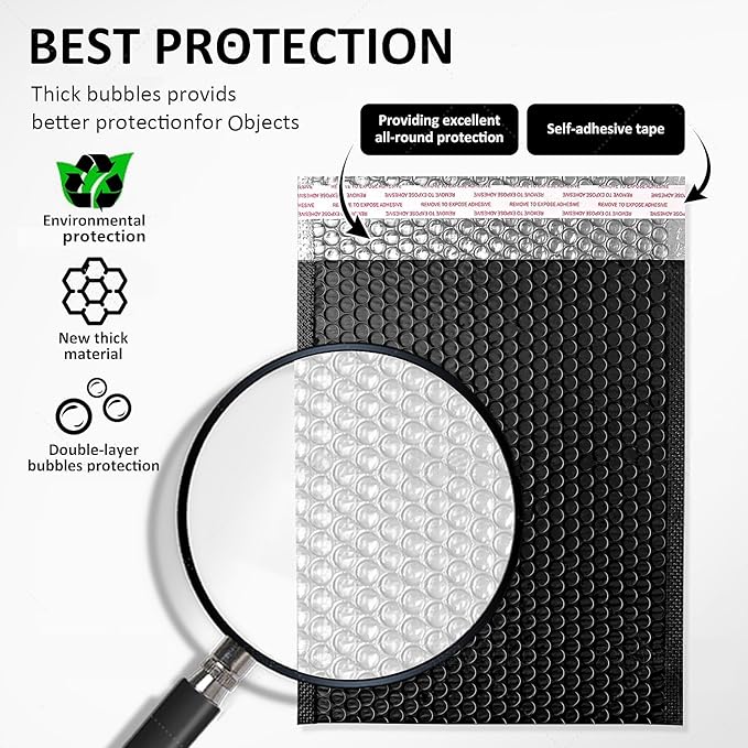 Bubble Mailers 6x12'' 100 Pack and 24PCS Fragile Stickers Black Thick Waterproof Padded Poly Envelopes Bubble Wrap Mailers Self Seal Shipping Bags for Mailing Small Business Homes Envelope Mailers #0