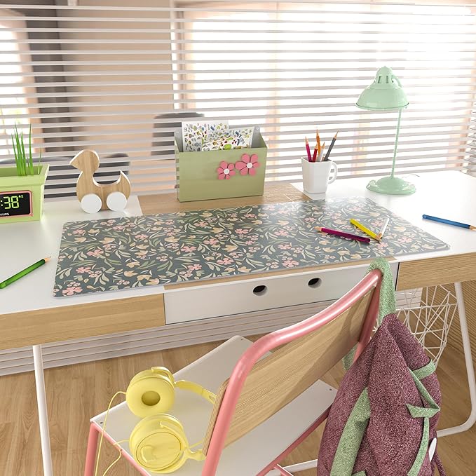 Colorful Star Large Mouse Pad, PU Leather Waterproof Desk Mat, Computer Gaming Mouse Pad, XXL Extended Mousepad Non Slip Desk Pad for School Office Home 31.5" x 15.7" - Ditsy Floral Print