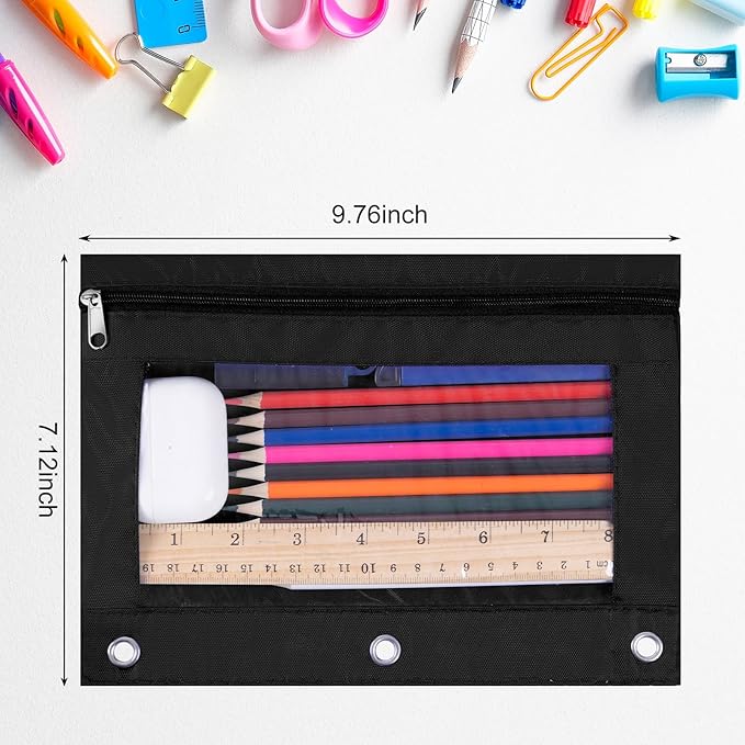 YoeeJob 60 Pack Zipper Pencil Pouch for 3 Ring Binder with Clear Window for School and Office Supplies (Black)