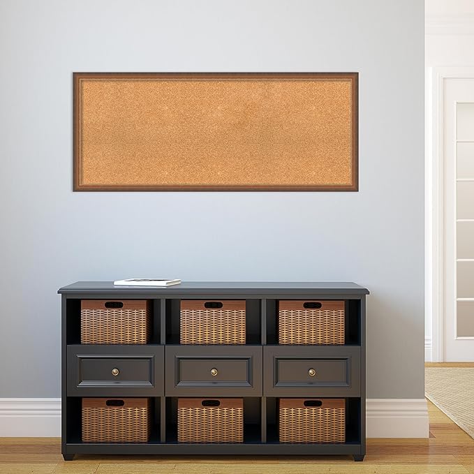 Amanti Art Natural Cork Board for Wall, 20x48 Vision Board with Bronze Frame, Oversize Corkboard Office Decor for Home Organization, Modern Corkboard Pinboard to Display Items for Home Organization