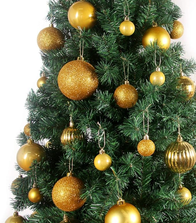 Gold 2.5" Christmas Balls Christmas Tree Decoration Ornaments Shatterproof Hanging Balls for Xmas Tree Holiday Decor Set of 18pcs