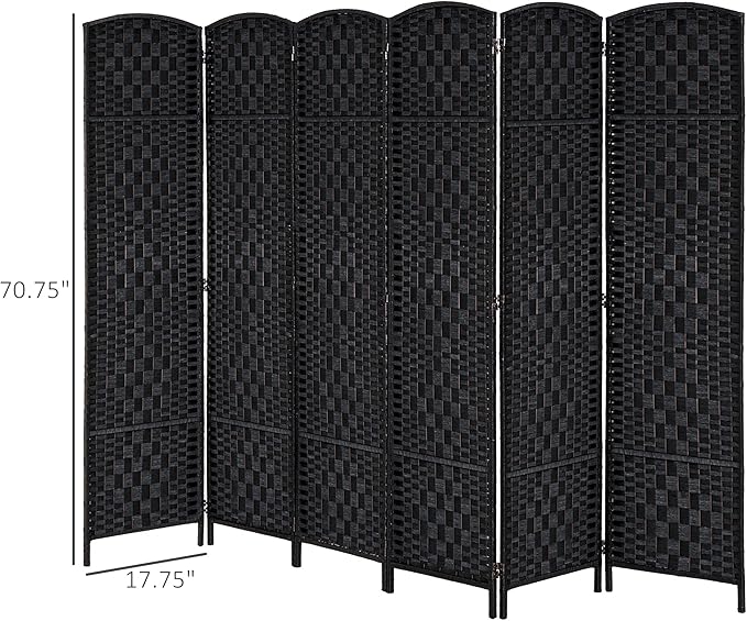 HOMCOM Room Divider, 6 Panel Folding Privacy Screen, 6FT Tall Portable Wicker Weave Partition Wall Divider for Bedroom, Home Office, Black