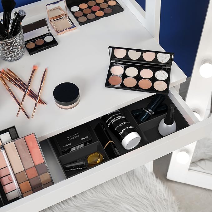 Simple Houseware Drawer Organizer Tray with 9 Adjustable Compartments, 2 Packs, Black