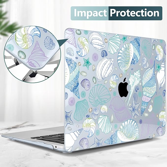 DONGKE for MacBook Air 13 Inch Case 2021-2018, Compatible with A2337 M1 A2179 A1932 Support Retina Display & Touch ID, Hard Shell Plastic Cover with Keyboard Skin - Sea Shells