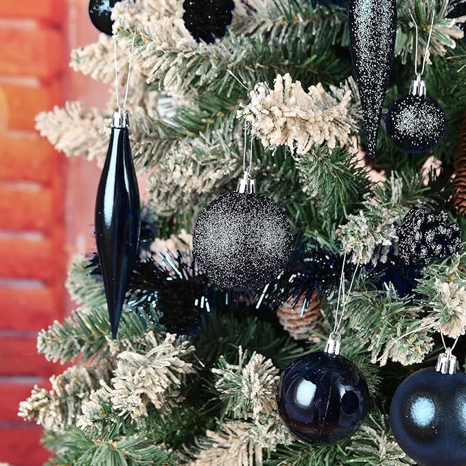 30ct Christmas Ball Ornaments, 3.15" Shatterproof Halloween Tree Decorations, Perfect Hanging Ball for Indoor/Outdoor Holiday Party Decor (Black)