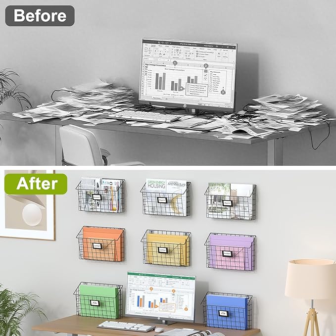 X-cosrack Detachable Hanging Wall Files Organizer & 8-Tier Metal Folder Wall File Holder with Tag Slot Mounts on Wall and Door for Office, Home, and Work Easy Organizing,Black(Patent Pending)