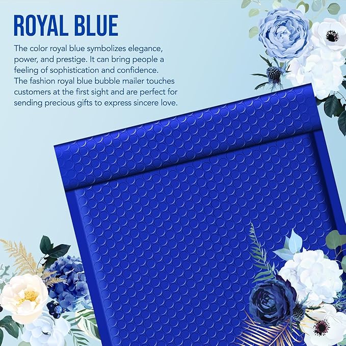 Fuxury Large Bubble Mailers 10.5x16" 500 Pack Royal Blue Self Seal Padded Envelopes Bulk Waterproof Mailing Envelopes Bubble Padded #5 Cushioning Padded Mailers for Small Business Packaging