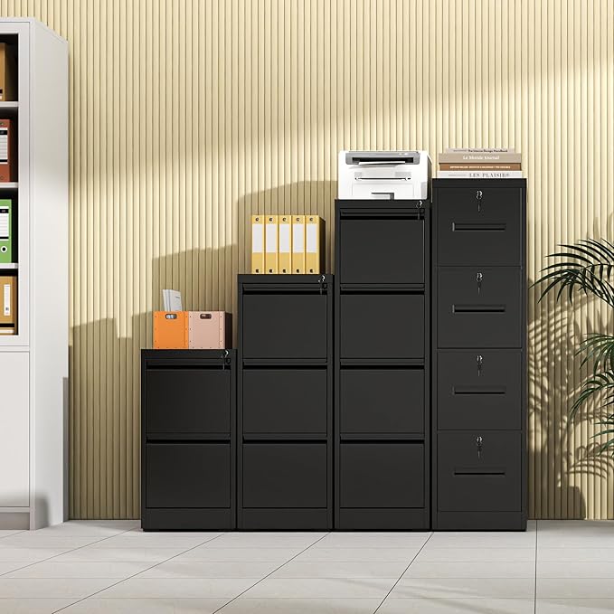 4 Drawer File Cabinet with 4 Lock, Metal Filing Cabinet, Heavy Duty Vertical File Cabinets for Home Office, Steel File Storage Cabinets for Letter/Legal File Folders, Assembly Required (Black)