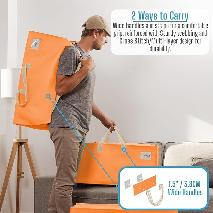 VENO 4 Pack Moving Bags w/Backpack Straps, Heavy Duty, Moving Boxes Alternative, Packing Supplies, Large Storage Totes for Dorm Room Essentials with Zipper (Seasonal Autumn Orange, 4 Pack)