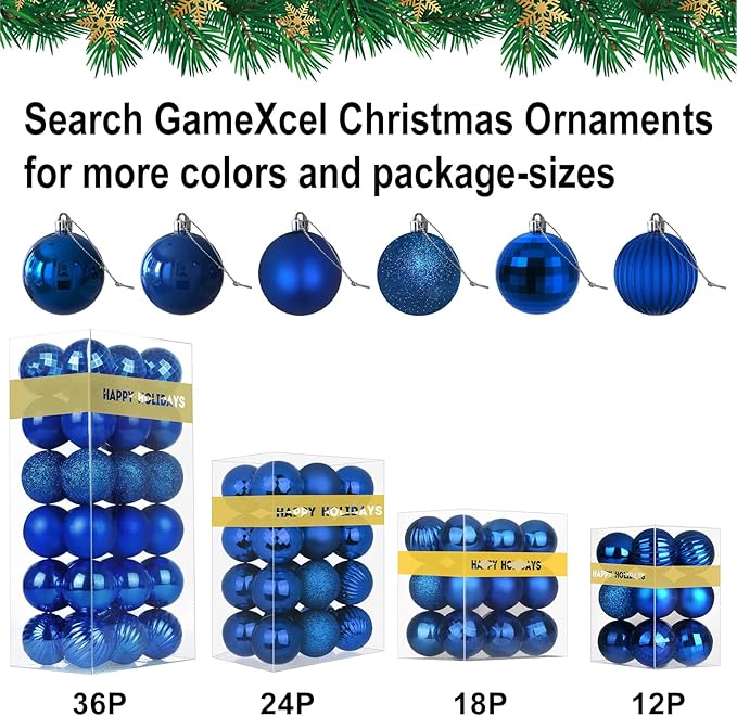24Pcs Christmas Balls Ornaments for Xmas Tree - Shatterproof Christmas Tree Decorations Medium Hanging Ball Blue 2.5in x 24 Pack