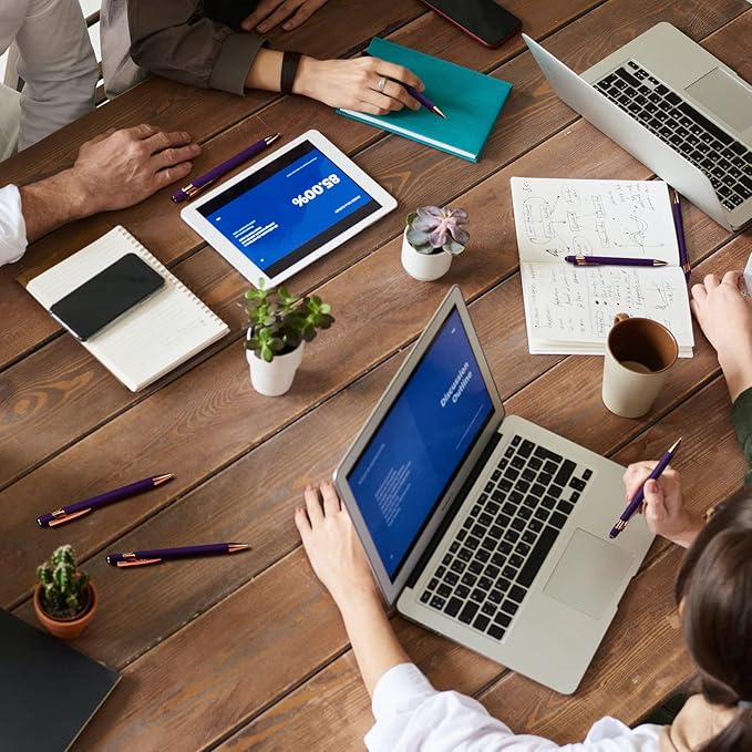 Tenare 12 Pieces 2 in 1 Stylus Metal Ballpoint Pen with Stylus Tip, 1.0 mm Black Ink Ballpoint Pen for Touch Screens(Purple and Rose Gold)