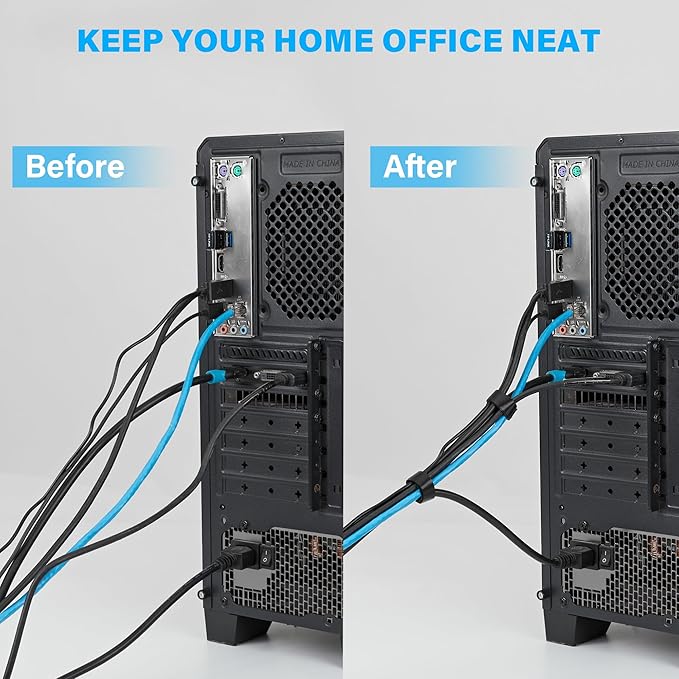 70 PCS Reusable Cable Ties with Hook and Loop, Multi-purpose Adjustable Cable Management Wire Ties & 10 PCS Cable Labels, Cord Organizer for Home, Office and Data Centers (4/6/8 Inch, Black)