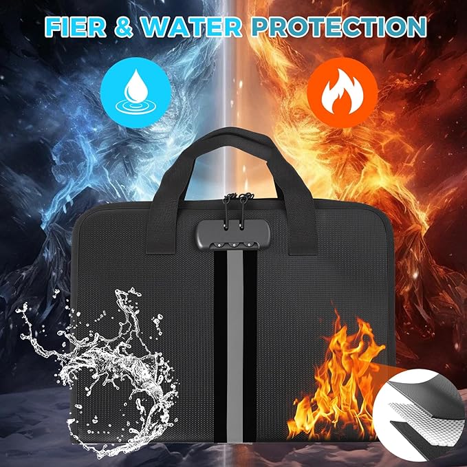 Accordion File Organizer with Combination Lock,Fireproof Expanding File Folder with Multi Pockets,13 Pockets Document Organizer with Handle & Labels,Portable Home Travel Safe Storage Letter A4 Files