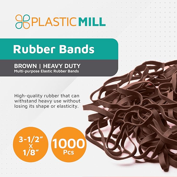 PlasticMill Brown Rubber Bands Size 33 (3 1/2" x 1/8") - #33 Colored Rubber Bands Office Supplies - Strong, Elastic Bands for Crafts, Balloon Garland, Cash, File Folders (1,000-Pack)