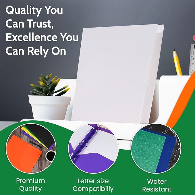 24 Pack Blue Plastic Folders with Pockets Heavy Duty. 2 Pocket Folder no Prongs Bulk. Tear-Resistant Letter Size 8.5x11. Presentation Ready School and Office Supplies