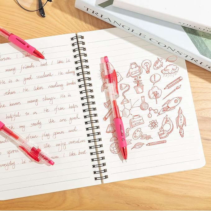 M&G 12Pcs Gel Pens, 0.5mm Red Ink Gel Pens Fine Point, Quick Dry Gel Ink Pens Bulk Smooth Writing with Soft Anti-Slip Grip Retractable Design for Journaling Coloring Office Supplies School Women Men