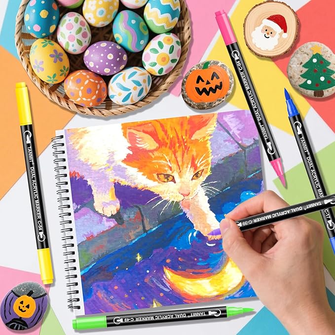 80 Colors Acrylic Paint Markers, Dual Tip Acrylic Paint Pens with Fine Tip and Brush Tip for Rock Painting, Ceramic, Wood, Plastic, Calligraphy, Scrapbooking, Brush Lettering, Card Making, DIY Crafts