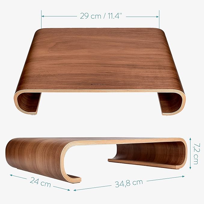Navaris Wood Monitor Stand Riser - Computer Desk Organizer Desktop Dock Wooden Mount Display for PC TV Screen Notebook Laptop - Walnut