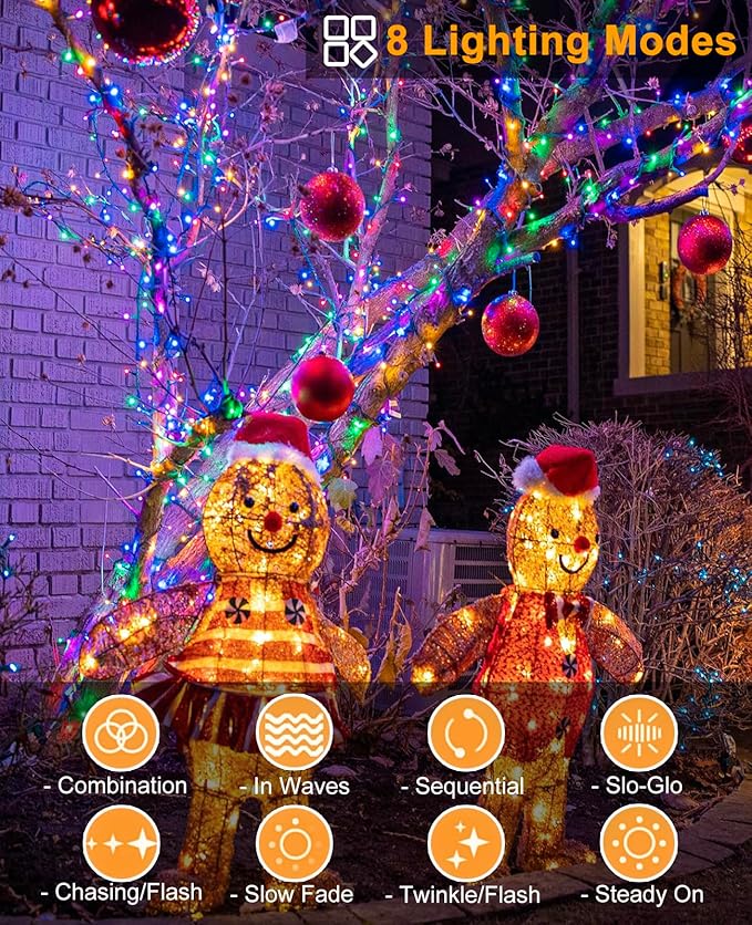 197FT 600 LED Christmas Lights Outdoor, Plug in Christmas Tree Lights 8 Modes, Waterproof Green Wire String Twinkle Lights for Indoor Classroom Garden Patio Party Holiday Decorations, Multicolor