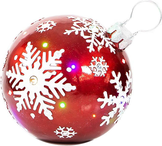 Fraser Hill Farm FFRS018-ORN1-RD Indoor/Outdoor Oversized Jeweled Ball Ornament w/Long-Lasting LED Lights, Red Holiday Decoration, 18"