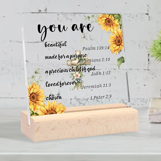Christian Gifts for Women Men, Religious Gifts for Women Inspirational Gifts Scripture Gifts Clear Desk Decorative Sign Christian Spiritual Baptism Gifts for Woman Man