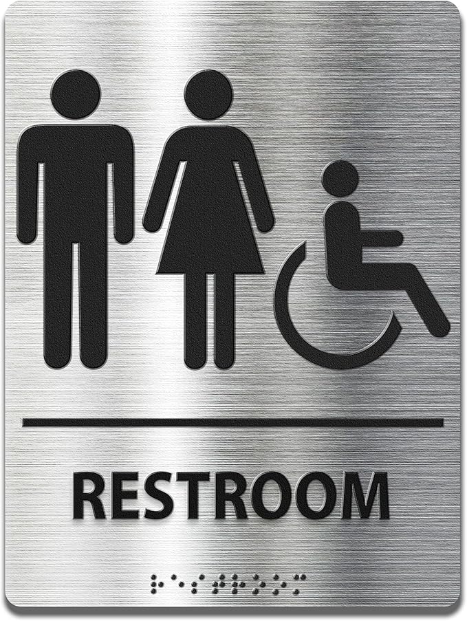 ADA-Mark Modern Restroom Sign for Business - ADA Compliant Braille Bathroom Sign with Easy Installation - 6" W x 8" H