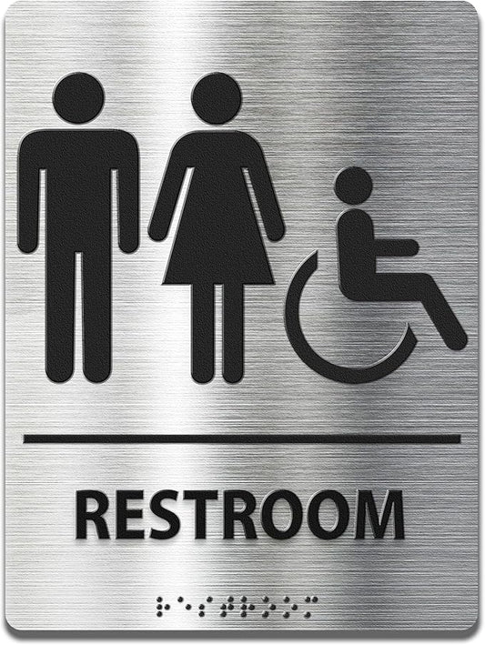 ADA-Mark Modern Restroom Sign for Business - ADA Compliant Braille Bathroom Sign with Easy Installation - 6" W x 8" H