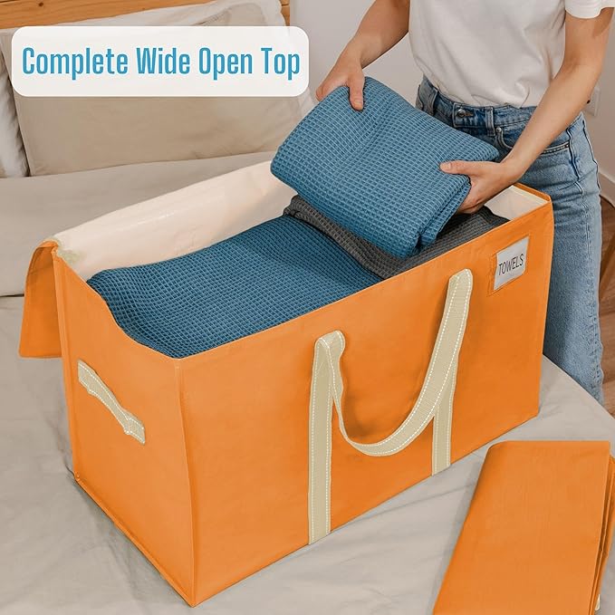 VENO 4 Pack Moving Bags, Heavy Duty, Moving Boxes Alternative, Packing Storage Supplies, Dorm Room Essentials with Zipper for Clothes, Extra Large Packaging Totes (Seasonal Autumn Orange, 4 Pack)