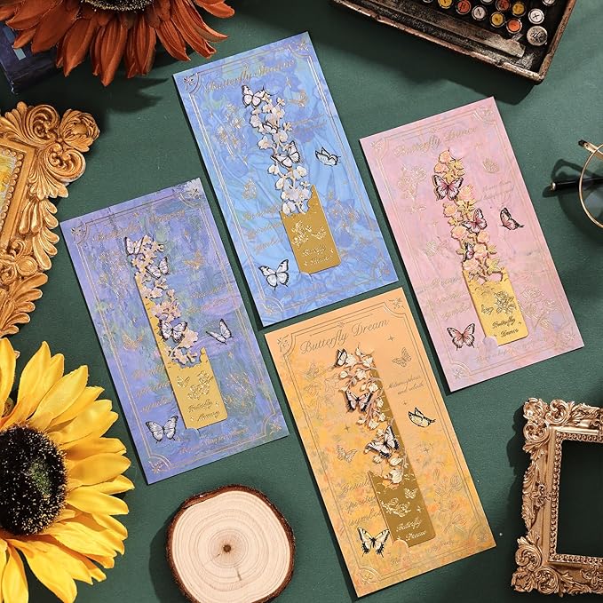 4pcs Metal Bookmarks, Butterfly Flower Theme Pretty Book Marks for Reading Women, Cute Book Markers for Writers, Kids, Teens, Men Readers, Reading Accessories Gifts for Book Lovers
