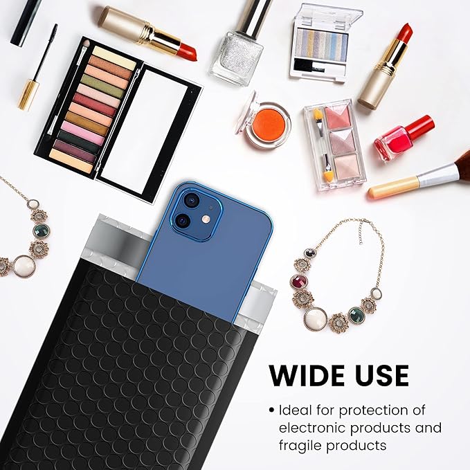 Fuxury Bubble Mailers 4x8" 800Pcs Bulk, Waterproof Padded Envelopes Usable Size 4x7", Cushioning Small Mailing Envelopes,Padded Mailers for Mailing Jewelry Makeup Small Business, #000 Black