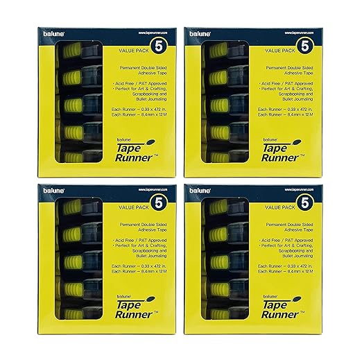 Tape Runner - Double Sided Adhesive with Dispenser Roller Included - Acid Free, Sticky, Clear & Transparent - Ideal for Scrapbooking, Crafts & More - Boomerang (417 inches per Cartridge), 20 Cartridge