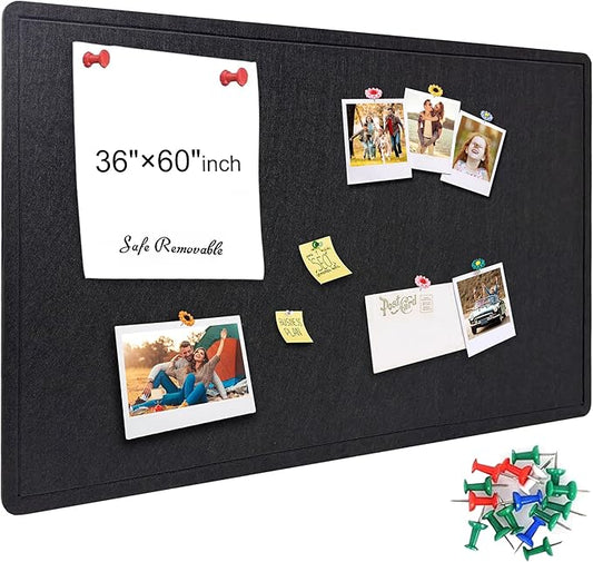 Large Bulletin Board - Foldable 36x60 Inches Cork Board Alternative with 20 Push Pins, 5' x 3' Self-Adhesive Felt Bulletin Board for Wall, Home Office Classroom Decor