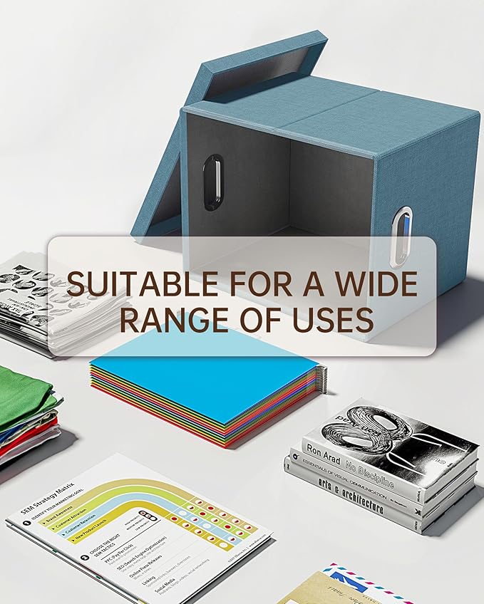 4 Pack File Storage Organizer, Document Organizer, Portable File Box with Lid, Fit for Letter/Legal File Folder Storage,Dark Blue-Box only