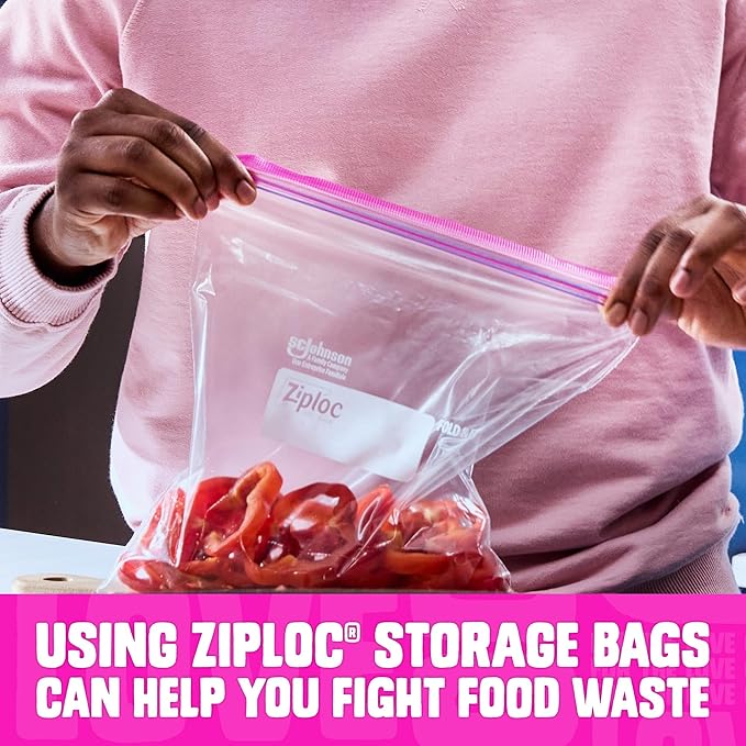 Ziploc Quart Food Storage Bags, Stay Open Design with Stand-Up Bottom, Easy to Fill, 29 Count (Packaging May Vary)