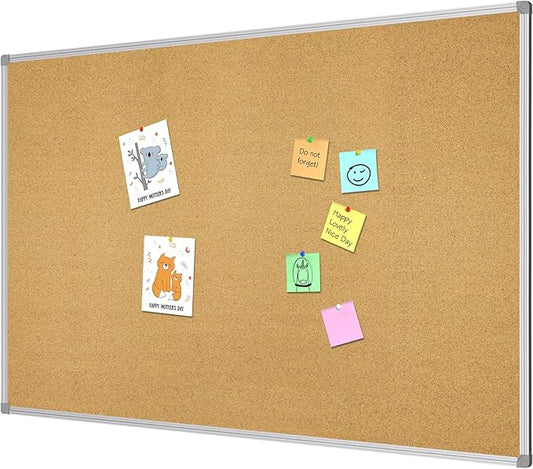 Lockways Large 60" x 36" Large Cork Board Bulletin Board, Framed CorkBoard, Wall-Mounted Notice Message Pin Board, Silver Aluminium Framed