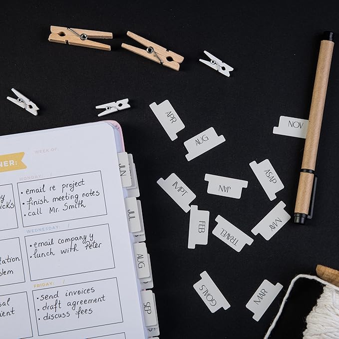 DiverseBee Laminated Planner: 24 Peel and Stick Tabs (12 Monthly, 4 Blank), Sand Color Dividers