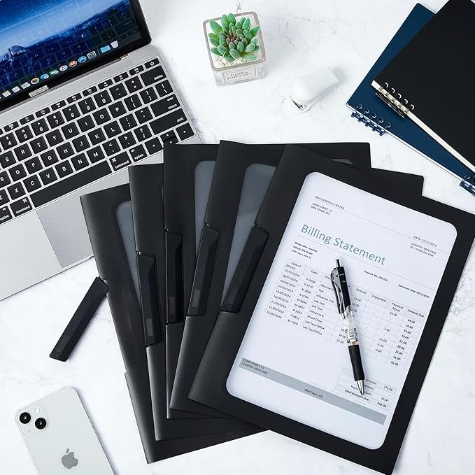 Yeaqee 25 Pcs Clear Report Covers with Clip Sliding Bar Locking Report Folder Cover Plastic Presentation Folders Binder Portfolio for Letter Size Document Paper Resume, Black 9 x 11.4 Inch