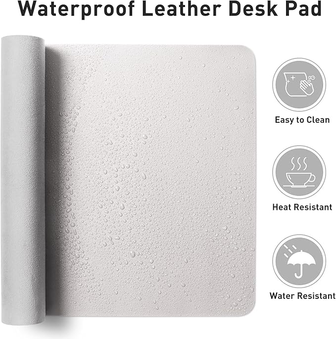 Aothia Large PU Leather Desk Pad Protector – Non-Slip Mouse Pad & Writing Mat for Office/Home, Waterproof, Easy to Clean (36" x 17", Pale Lavender White)