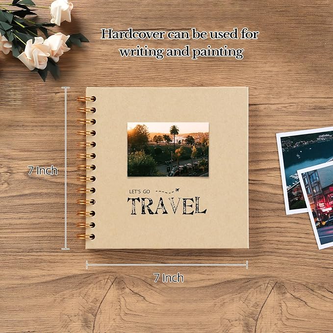 potricher 7 x 7 Inch DIY Scrapbook Album 40 Pages Hardcover Kraft Paper Scrap Book Photo Albums Memory Book for Wedding and Anniversary Family (Yellow, 7 Inch)