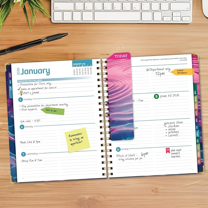 HARDCOVER 2026 Planner, 8.5"x11": 14 Months (November 2025 - December 2026), Daily Weekly Monthly Planner, Yearly Agenda, Bookmark, Pocket Folder and Sticky Note Set (Summer Bliss)