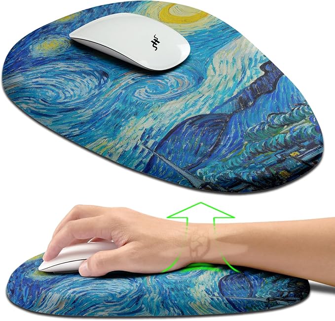 Hokafenle Ergonomic Mouse Pad Wrist Support, Terraced Slope Carpal Tunnel Wrist Pad for Mouse with Unibody Memory Foam, Wrist Rest Pain Relief Mousepad (Starry Night, 11.8x7.9 in)