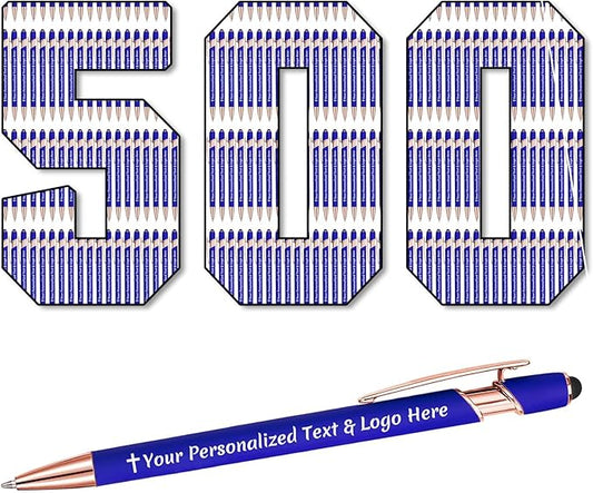 STREADVE 500 Personalized Custom Pens Engraved Writing Pen with Name Logo, Customized Promotional Items Stylus Pen Gifts for Men Women Realtor Nurse Wedding Business, Blue