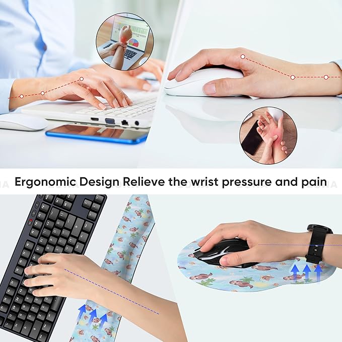 Ergonomic Keyboard Mouse Pad Wrist Rest Support Set for Laptop/Computer/Desktop,Memory Foam Hand Rest Wrist Cushion for Gaming/Office,Lightweight Comfortable & Pain Relief (Lovely Otter)
