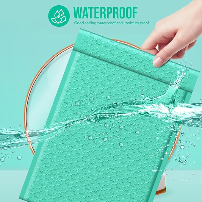 Fuxury 250 Pack Teal Bubble Mailers 10.5x16 Inch, Self Seal Padded Envelopes Waterproof Mailing Envelopes Bubble Padded Cushioning Mailer for Packaging, Small Business Large #5
