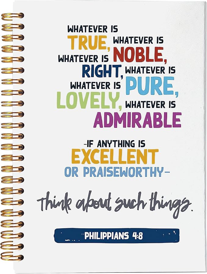 VNWEK Bible Scripture Philippians 4:8 Whatever is True Spiral Notebook Journal 5.5 x 8.3 inches,Christian Lined Hardcover Spiral Notebook,Inspirational Christian Gifts for Women Men Faith Teens