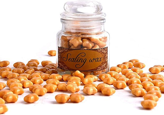 TELOSMA 100 Stars Shape Sealing Wax Beads - Big Wax Seal Beads in Glass Jar, Making Wax Seals for Wedding or Event Party Invitation, Thanks Card Envelope, Gift Wrapping - Glitter Yellow