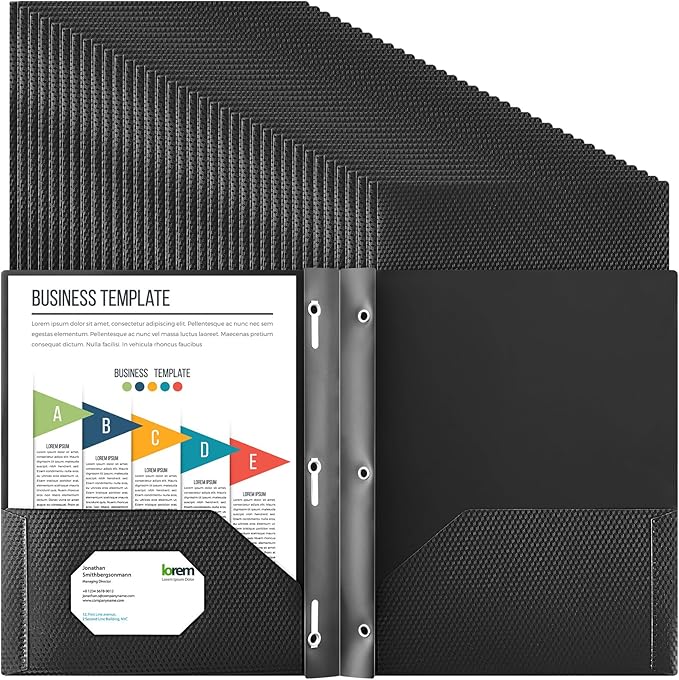 Patelai 48 Pcs Plastic Folders with 2 Pockets and 3 Prongs Home Folders with Card Slot Letter Size Heavy Duty Report Covers for Back to School(Black,Diamond)
