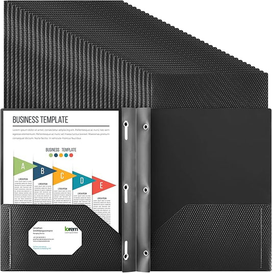 Patelai 48 Pcs Plastic Folders with 2 Pockets and 3 Prongs Home Folders with Card Slot Letter Size Heavy Duty Report Covers for Back to School(Black,Diamond)