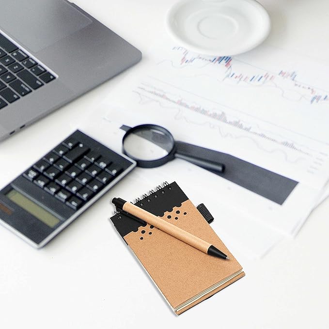 DISCOUNT PROMOS 10 Recyclable Spiral Small Notebooks Pack - 60 Lined Pages - Black